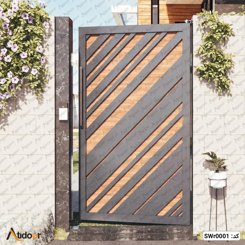 درب ریلی (تلفیق چوب و فلز) کد SWr0001 9 درب ورودی به حیاط چوب و فلز SWp0002